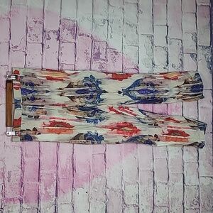 AKER ABSTRACT WATERCOLOR PRINT BOHEMIAN HIPPIE PULL ON PANTS 40 MEDIUM